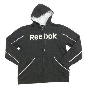 Reebok Men's Gray Training Essentials Linear Logo Full Zip Hoodie, L